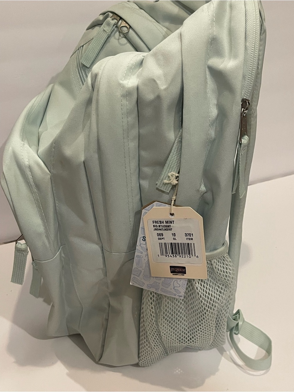 Jansport Pastel Mint Green Backpack with Front Logo Pocket - Picture 3 of 3